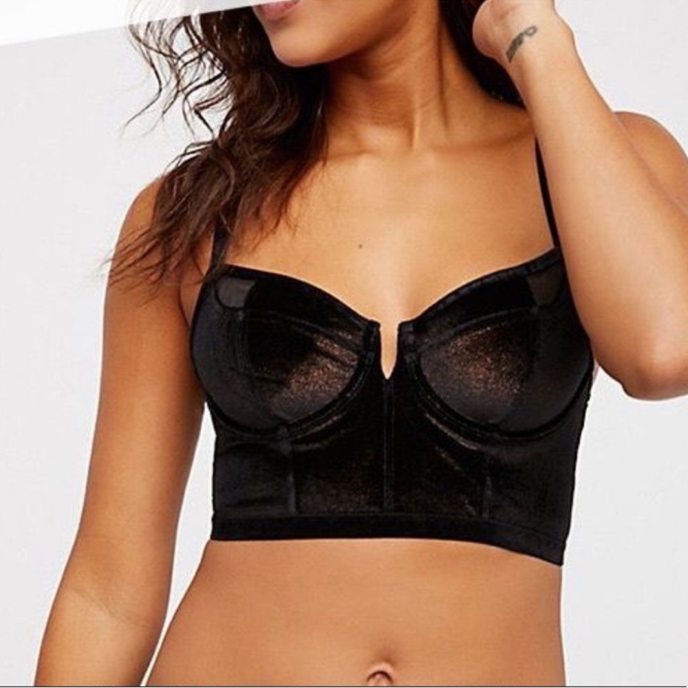 Free People Camille Underwire Long Line Black Velvet Bra 34D